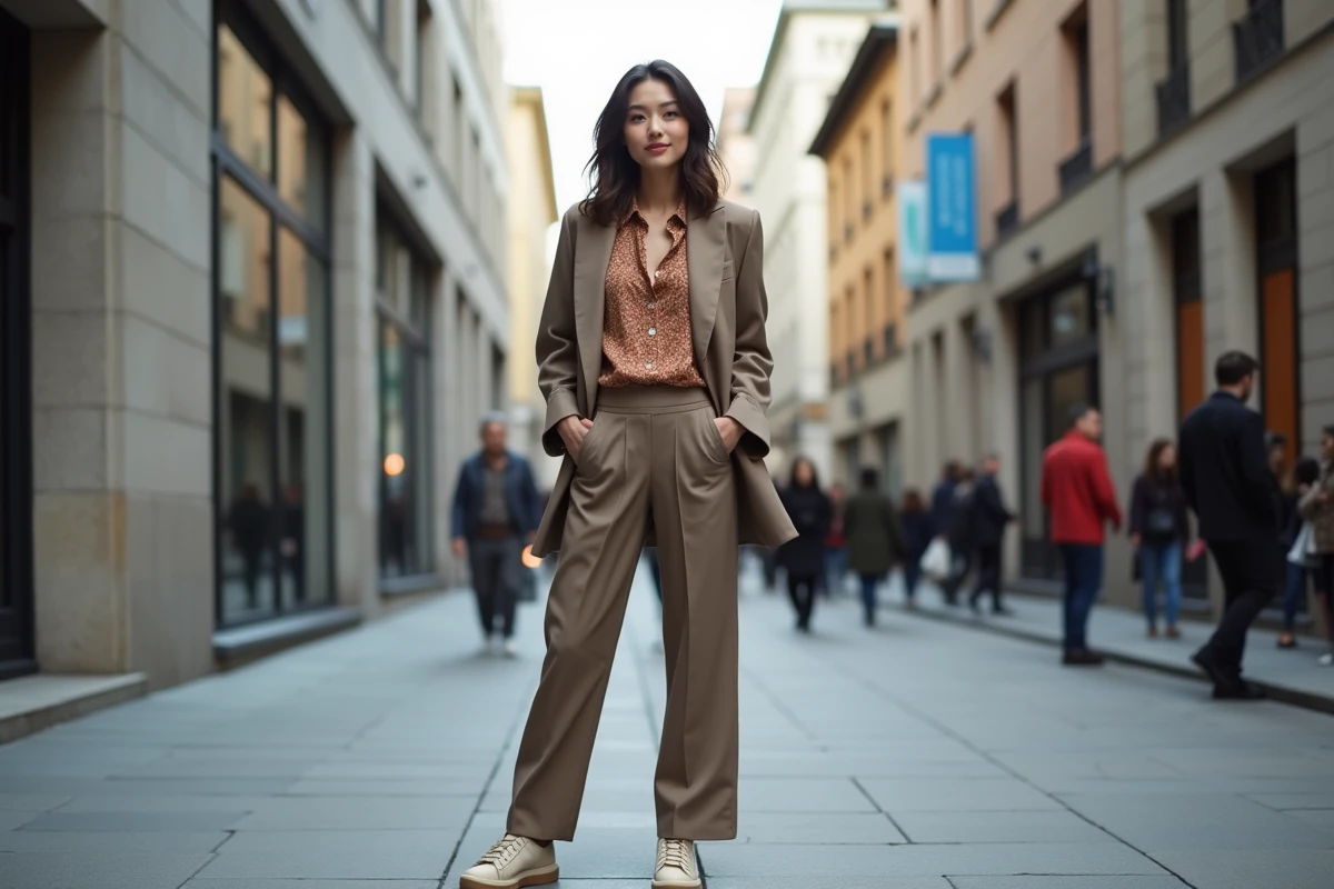 Jeune femme élégante en blazer urbain mode