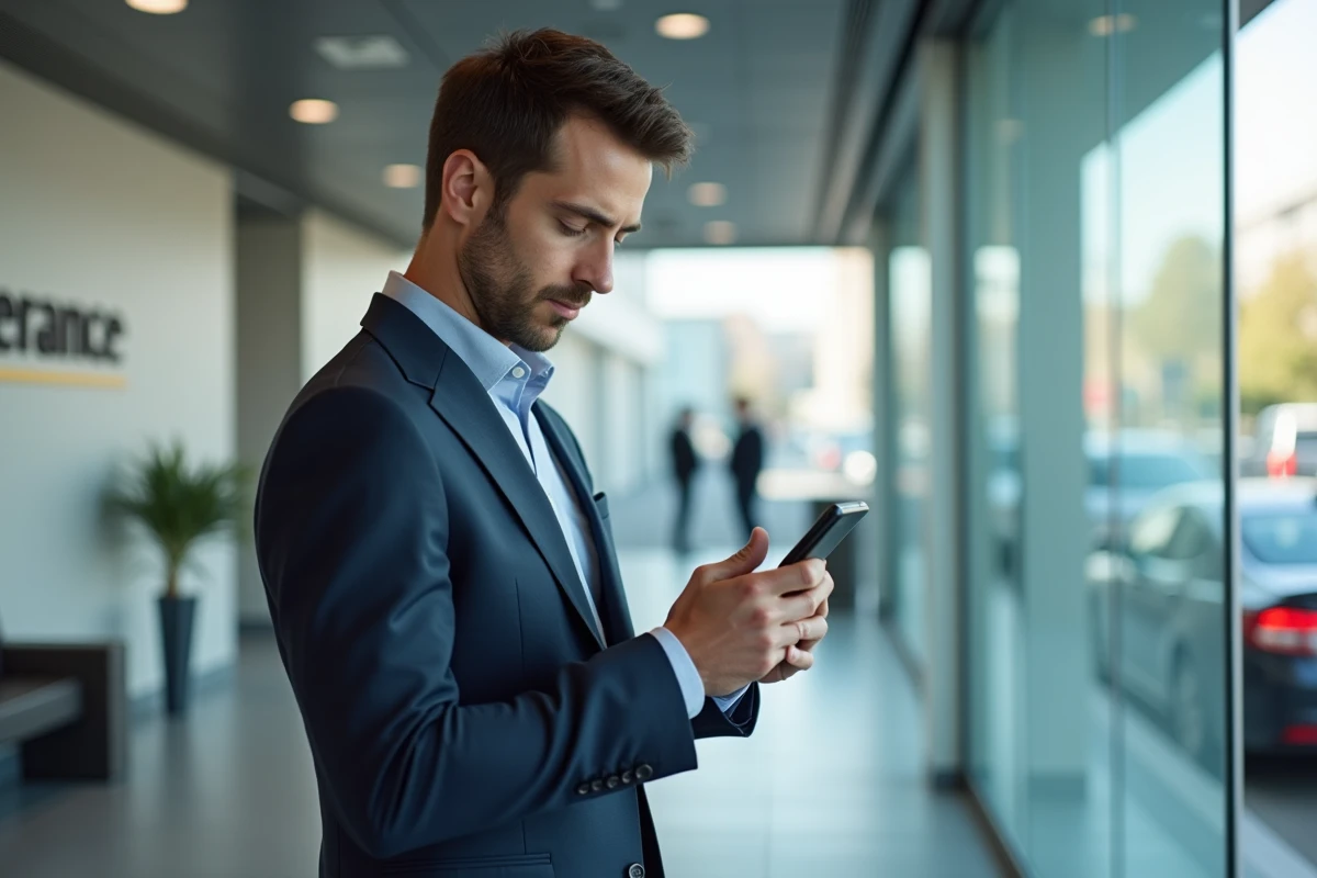 Jeune homme en costume dans un hall d